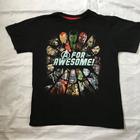 Men's Marvel Avengers Infinity War A is for Awesome Black T-Shirt Boys Size Med - Picture 1 of 7